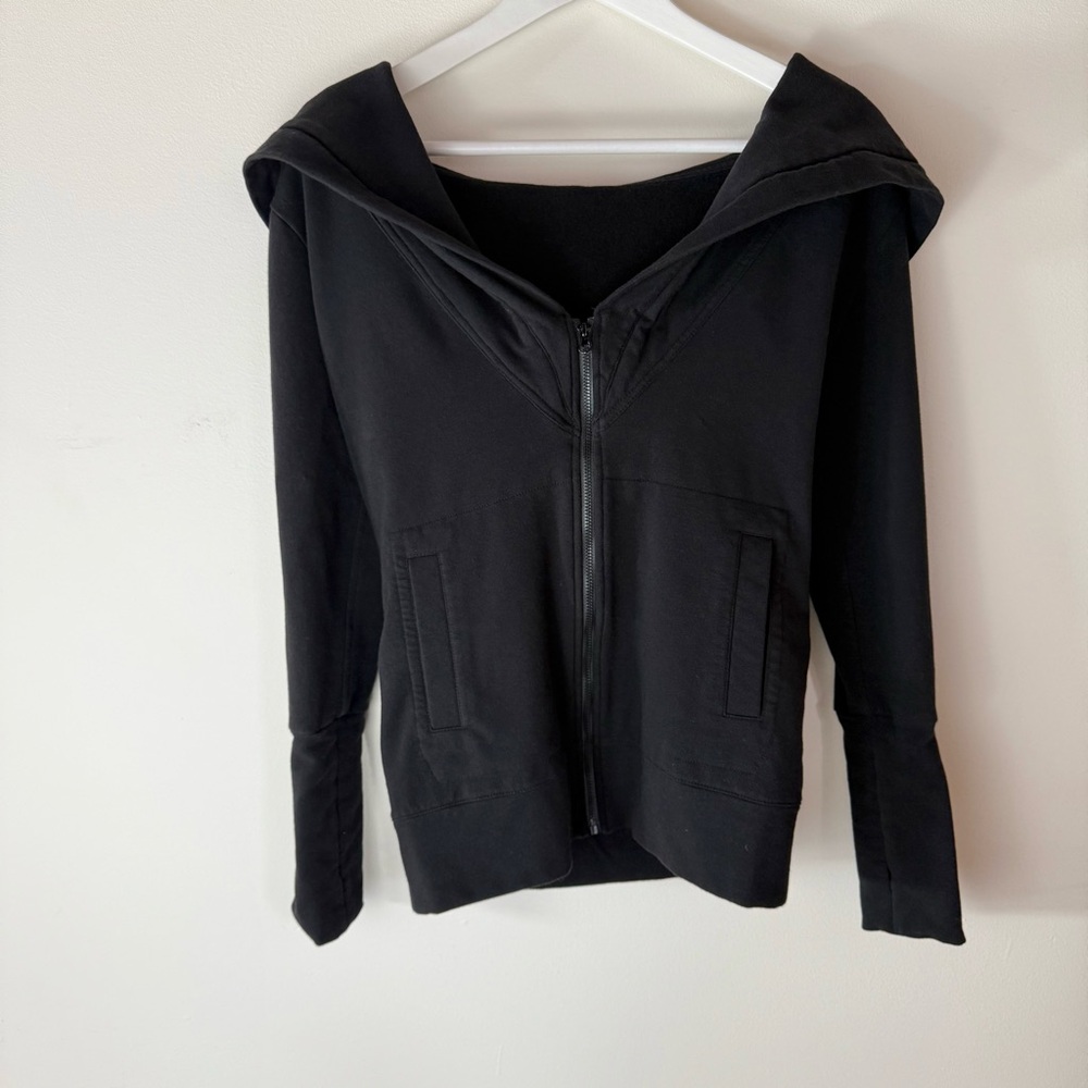Norma Kamali Black Off The Shoulder Sweatshirt with Zip